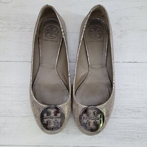 Tory‎ Burch Ballet Flats, Silver Print, Size 7.5 M